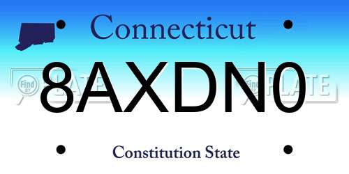 8AXDN0 Connecticut License Plate