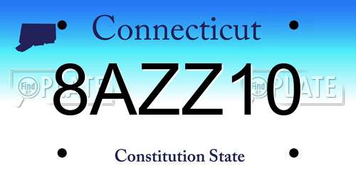 8AZZ10 Connecticut License Plate