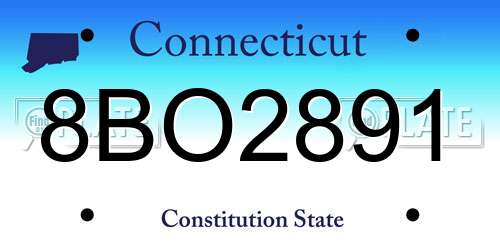8BO2891 Connecticut License Plate