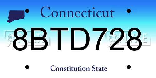 8BTD728 Connecticut License Plate