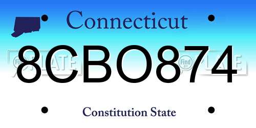 8CBO874 Connecticut License Plate