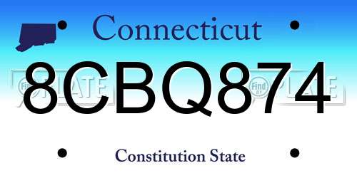 8CBQ874 Connecticut License Plate