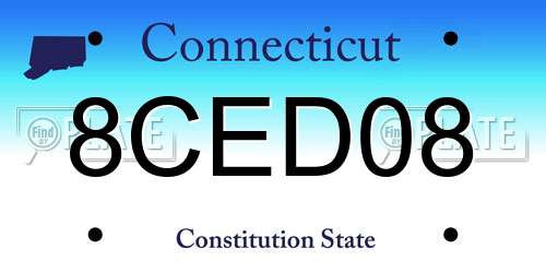 8CED08 Connecticut License Plate
