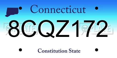 8CQZ172 Connecticut License Plate