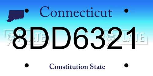 8DD6321 Connecticut License Plate