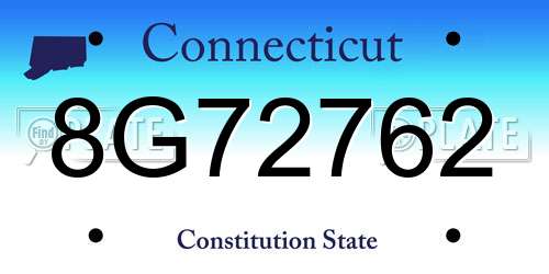 8G72762 Connecticut License Plate