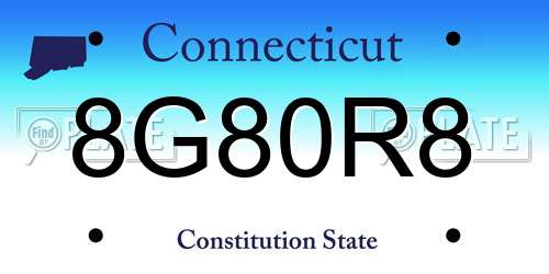 8G80R8 Connecticut License Plate