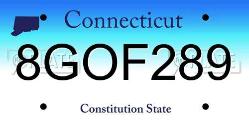 8GOF289 Connecticut License Plate