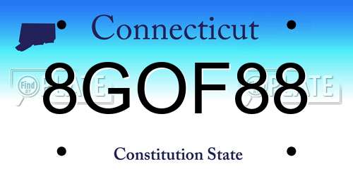 8GOF88 Connecticut License Plate