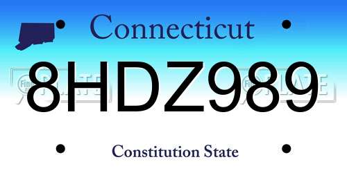 8HDZ989 Connecticut License Plate