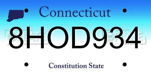 8HOD934 Connecticut License Plate
