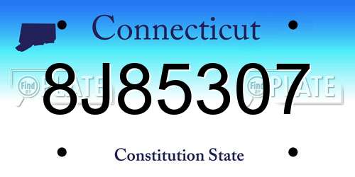 8J85307 Connecticut License Plate