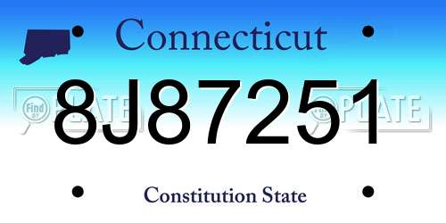 8J87251 Connecticut License Plate