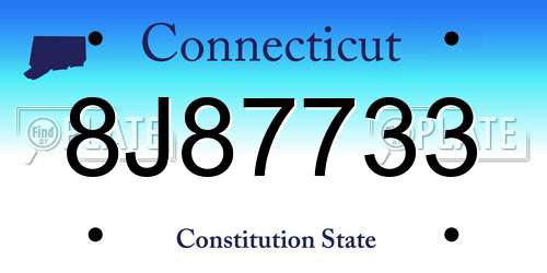 8J87733 Connecticut License Plate