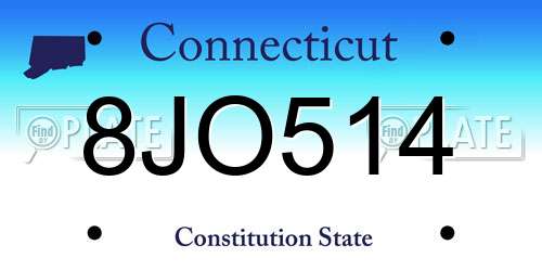8JO514 Connecticut License Plate