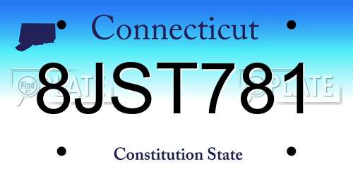 8JST781 Connecticut License Plate