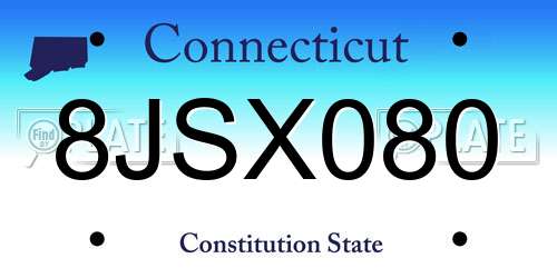 8JSX080 Connecticut License Plate