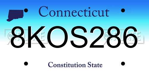 8KOS286 Connecticut License Plate