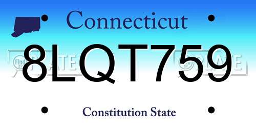 8LQT759 Connecticut License Plate