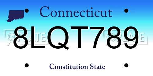 8LQT789 Connecticut License Plate