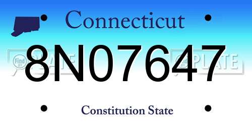 8N07647 Connecticut License Plate