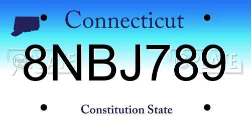 8NBJ789 Connecticut License Plate
