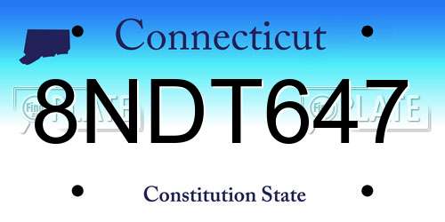 8NDT647 Connecticut License Plate