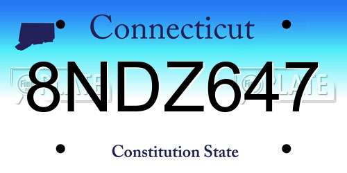 8NDZ647 Connecticut License Plate