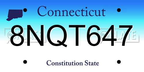 8NQT647 Connecticut License Plate