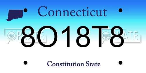 8O18T8 Connecticut License Plate