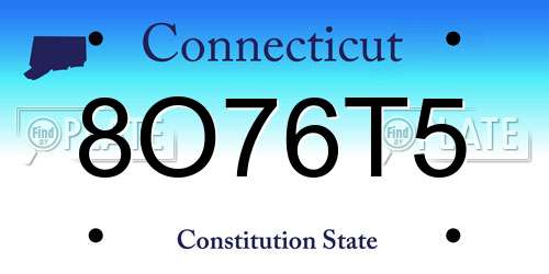 8O76T5 Connecticut License Plate