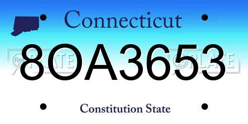 8OA3653 Connecticut License Plate