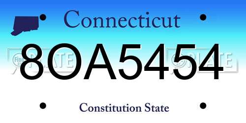 8OA5454 Connecticut License Plate