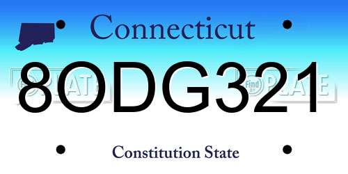 8ODG321 Connecticut License Plate