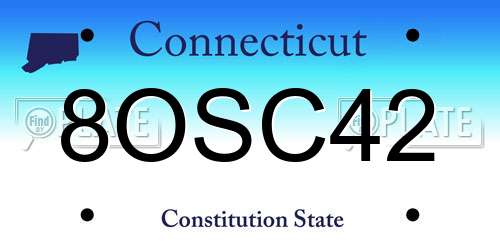 8OSC42 Connecticut License Plate