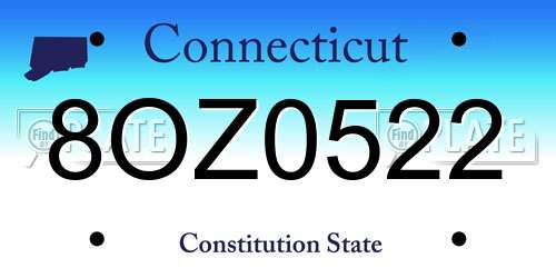 8OZ0522 Connecticut License Plate