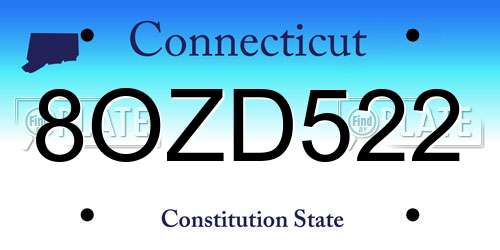 8OZD522 Connecticut License Plate