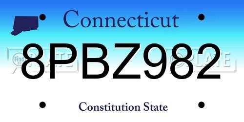 8PBZ982 Connecticut License Plate