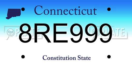 8RE999 Connecticut License Plate