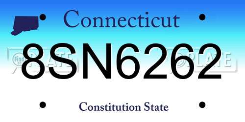 8SN6262 Connecticut License Plate