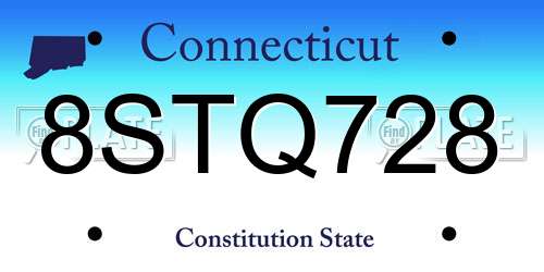 8STQ728 Connecticut License Plate