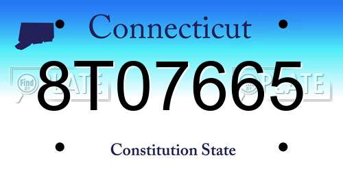 8T07665 Connecticut License Plate