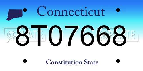 8T07668 Connecticut License Plate