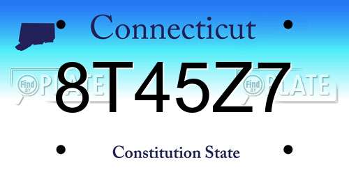 8T45Z7 Connecticut License Plate