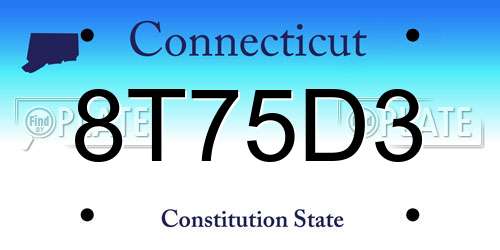 8T75D3 Connecticut License Plate