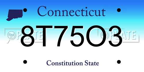 8T75O3 Connecticut License Plate