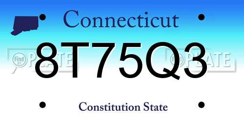 8T75Q3 Connecticut License Plate