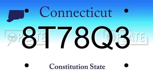 8T78Q3 Connecticut License Plate