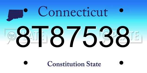 8T87538 Connecticut License Plate