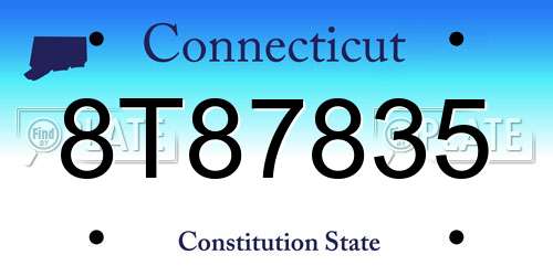 8T87835 Connecticut License Plate